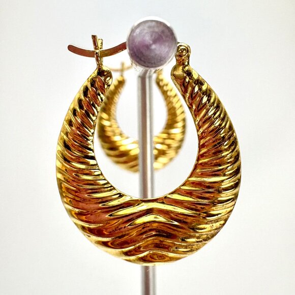 VTG Gold Over Sterling Silver 925 Puffed Textured Hoop Earrings Size 1" Length - Picture 2 of 10